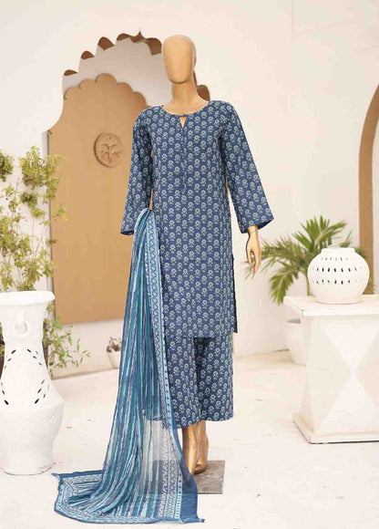 SMCD-083- 3 Piece Printed Cotton Suit