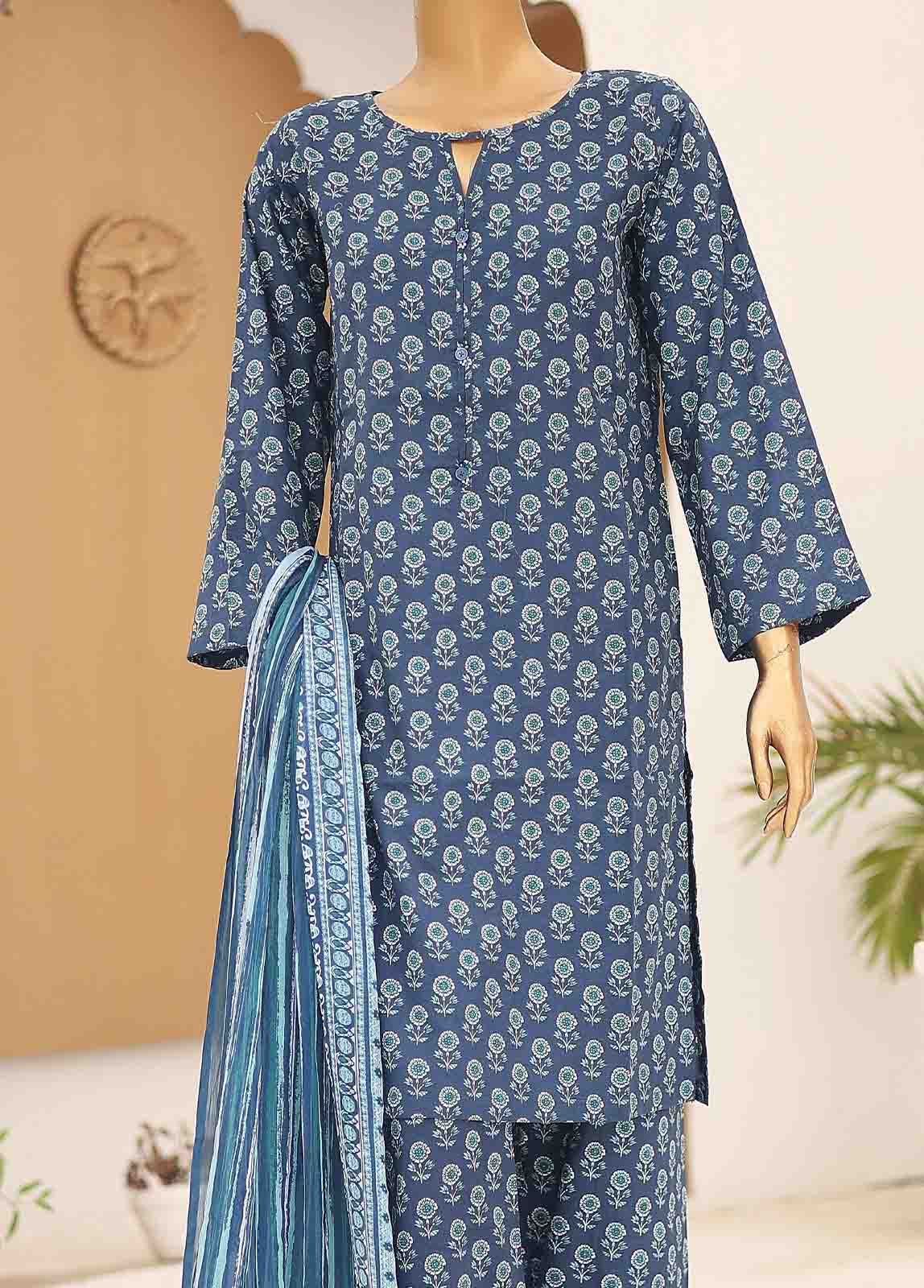 SMCD-083- 3 Piece Printed Cotton Suit