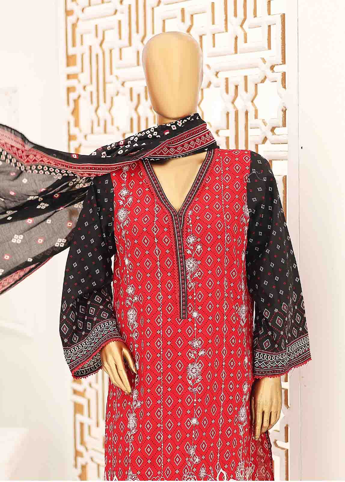 SEMB-033- 3 Piece Cotton Embroidered Suit