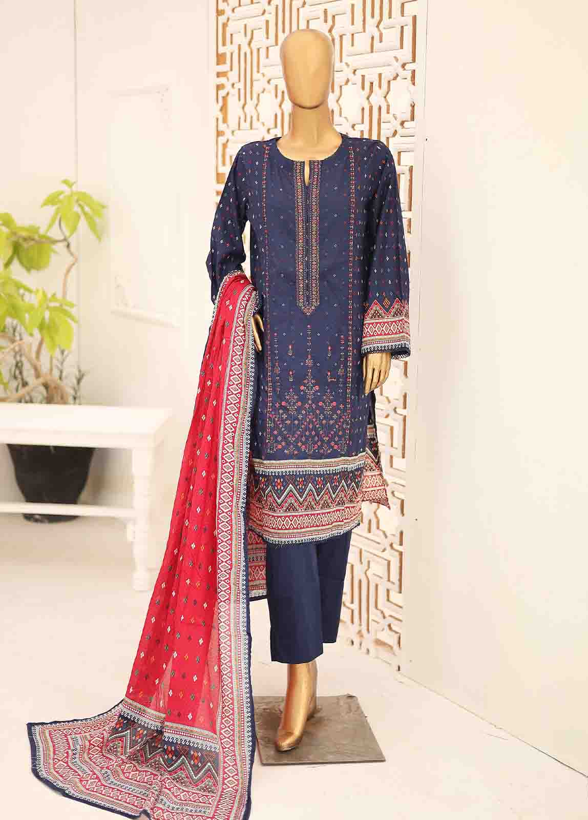 SEMB-038- 3 Piece Cotton Embroidered Suit