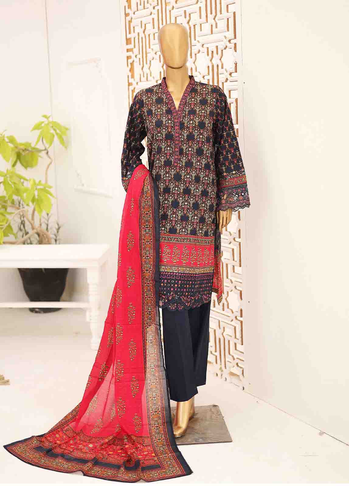 SEMB-042- 3 Piece Cotton Embroidered