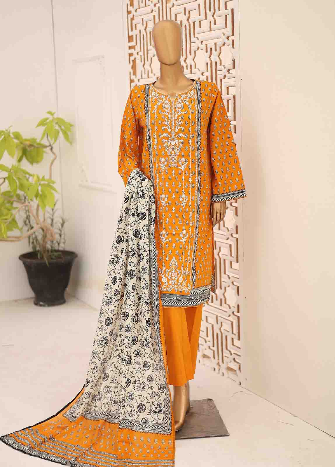 SEMB-047- 3 Piece Cotton Embroidered Suit