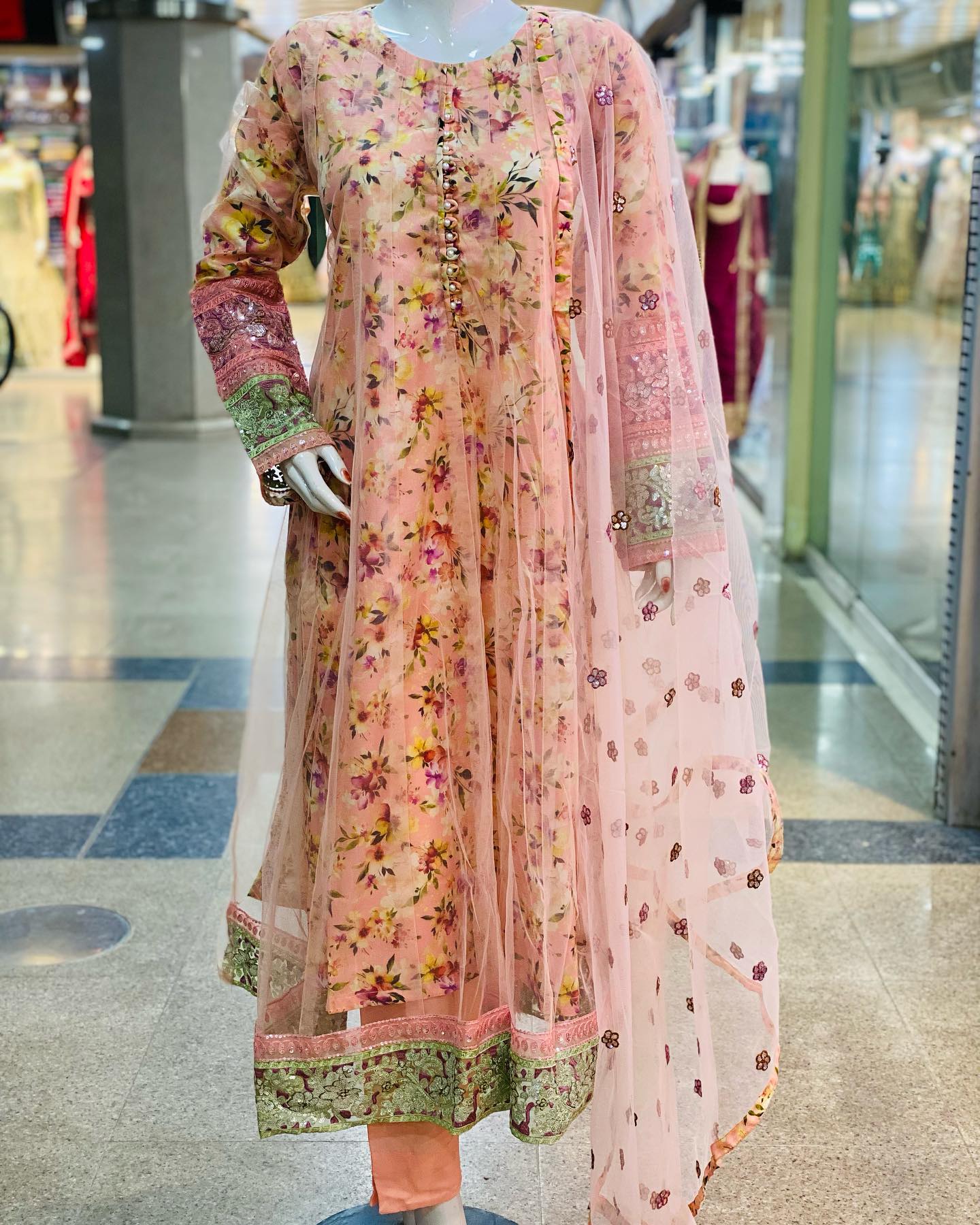 Floral Anarkali Net Embroidery