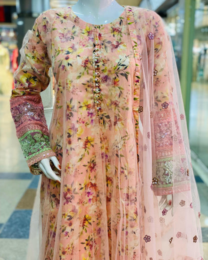 Floral Anarkali Net Embroidery