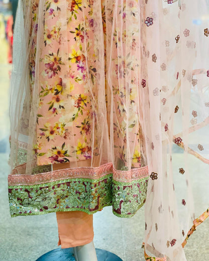 Floral Anarkali Net Embroidery