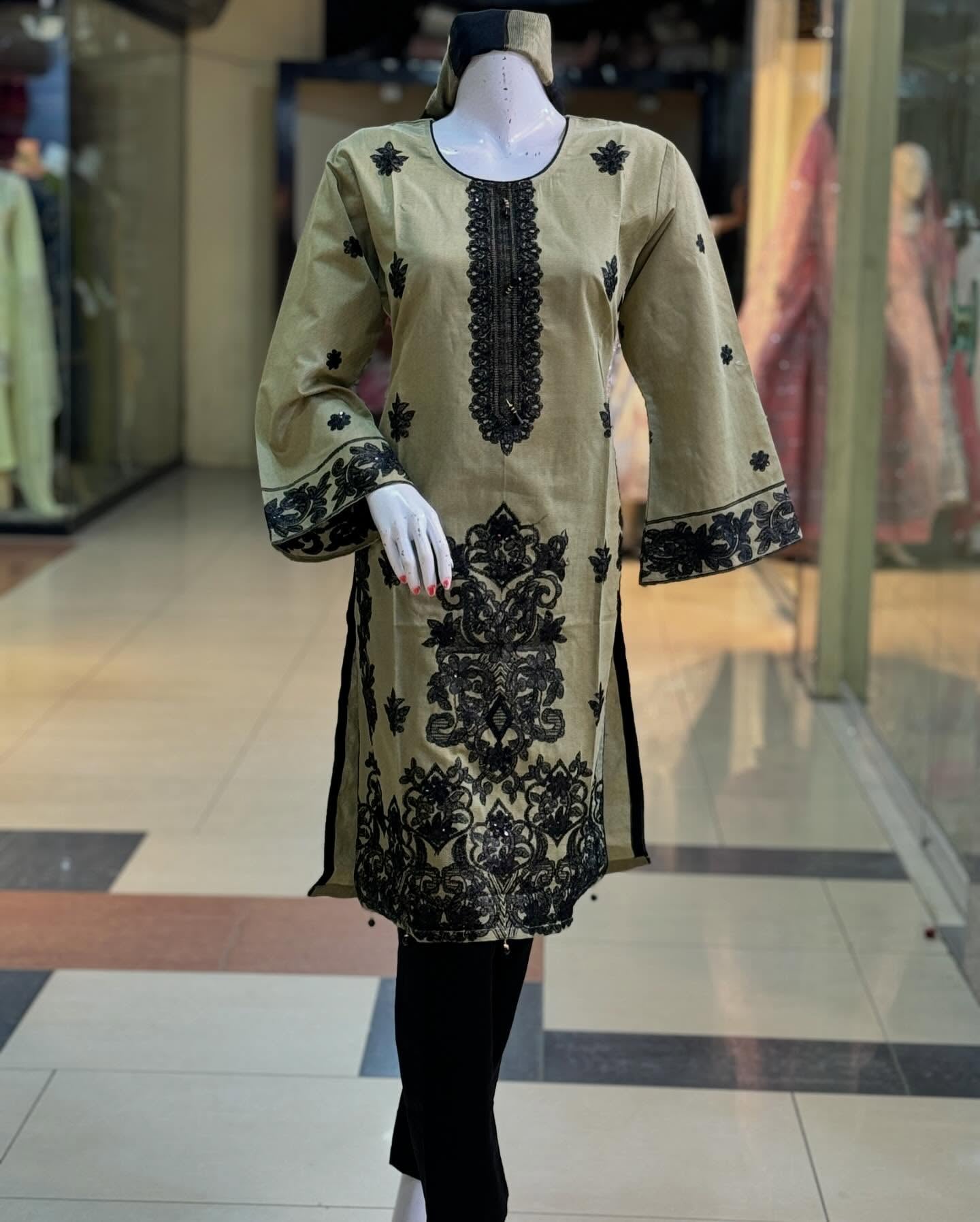 Haya Kurti Olive by Riwaj Fashions